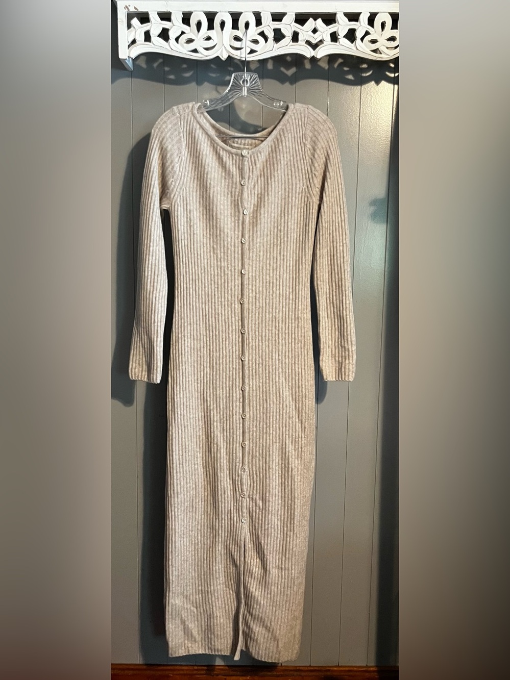 Abercrombie & Fitch Merino Blend Warm beige ribbed sweater dress long